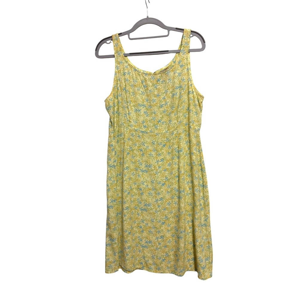 American Eagle Vtg Dress Women 10 Yellow Floral 90s Rayon Twee Y2K Cottage Retro